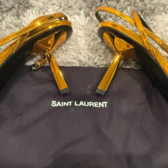 AUTHENTIC Saint Laurent Metallic Kitty 75 Orange Gold Designer Pumps Size 38.5 - Picture 3 of 3